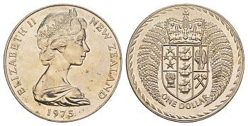 Новая Зеландия 1 доллар 1975 тираж 30.000 экземпляров KM 38 медно-никель BU 91-335