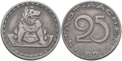 ААХЕН 25 ПФЕННИГОВ 1921 НОТГЕЛЬД ВЕСТФАЛИЯ железо 175-154