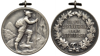 ШВАБИЯ (ШТУДГАРТ) МЕДАЛЬ XX век ПОКОРИТЕЛЮ АЛЬП, 33 мм, 18 гр UNC 73-925