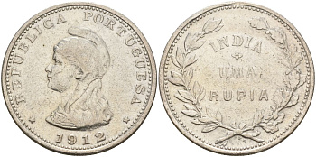 Португальская Индия 1 рупия 1912 KM 18 серебро 1529-1221