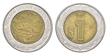 Мексика 1 песо 1997 Mo KM 603 биметалл 4644-834