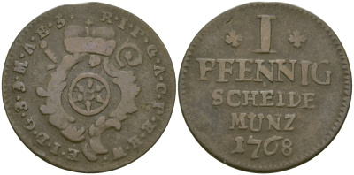 Майнц 1 пфенниг 1768 KM 364 медь 65-654