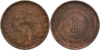 Стрейтс-Сетлментс 1 цент 1894 Виктория (1837-1901), Ост-Индская компания KM 16 бронза 4590-613