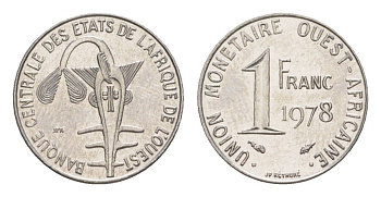 Западная Африка (BCEAO) 1 франк 1978 KM 8 нержавеющая сталь 4640-347