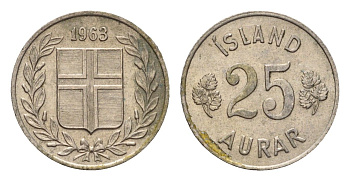 Исландия 25 эйре 1963 KM 11 медно-никель 4690-631