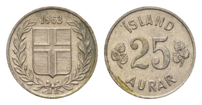 Исландия 25 эйре 1963 KM 11 медно-никель 4690-631
