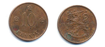 Финляндия 10 пенни 1936 республика (1918-1962) KM 24 медь 51-5515