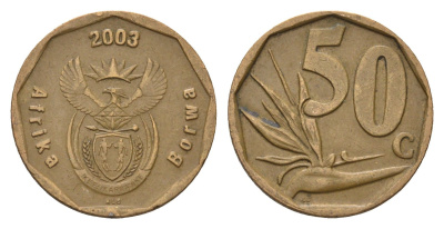 ЮАР 50 центов 2003 Зантедеския Эллиота (калла), герб, год-тип KM 330 сталь плакированная бронзой 4694-956