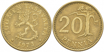ФИНЛЯНДИЯ 20 ПЕННИ 1973 S KM 47 алюминиевая бронза 3718-1236