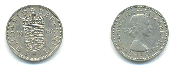 Великобритания 1 шиллинг 1960 Елизавета II (1952-2022), Английский герб KM 904, Spink 4147 медно-никель 83-726