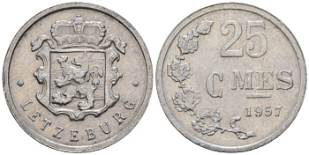 Люксембург 25 сантимов 1957 Шарлотта (1918-1964) KM 45a.1 алюминий 4602-746