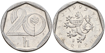 Чехия 20 геллеров 1995 KM 2.1 алюминий 4177-546