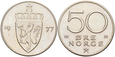 Норвегия 50 эре 1977 Улаф V (1957-1991) KM 418 медно-никель UNC 4582-731