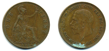 Великобритания 1 пенни 1936 Георг V (1910-1936) KM 838, Spink 4055 бронза 41-1246