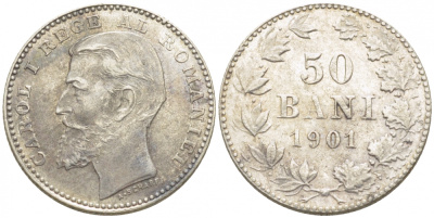 Румыния 50 бани 1901 Кароль I (1881-1914) KM 23 серебро 00-00-00