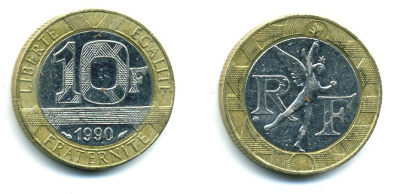 Франция 10 франков 1990 тип Гений Бастилии KM 964.1, Le Frank 375.5 биметалл 25-2247