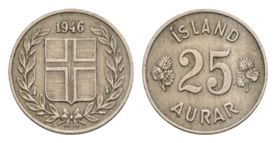 Исландия 25 эйре 1946 KM 11 медно-никель 4617-353