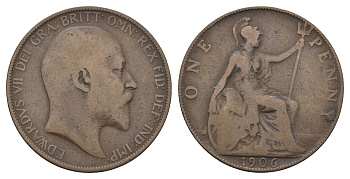 Великобритания 1 пенни 1906 Эдуард VII (1901-1910) KM 794.2, Spink 3990 бронза 4692-644