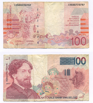 Бельгия 100 франков ND (1995-2001) Джеймс Энсор, морской пляж Pick 147 (1)  бумага   435-46-2-1