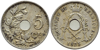 Бельгия 5 сантимов 1925 Belgique, Альберт I (1909-1934) KM 66 медно-никель 4396-356
