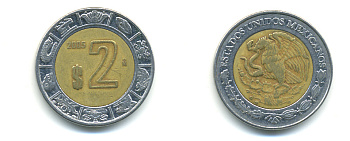 МЕКСИКА 2 ПЕСО 2005 KM 604 биметалл 3999-957