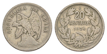 Чили 20 сентаво 1924 KM 167 медно-никель 4637-437