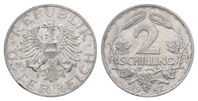 Австрия 2 шиллинга 1947 KM 2872 алюминий 4671-1037