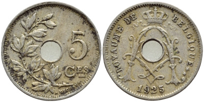 Бельгия 5 сантимов 1925 Belgique, Альберт I (1909-1934) KM 66 медно-никель 4396-356