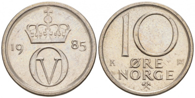 НОРВЕГИЯ 10 ЭРЕ 1985 ОЛАФ V KM 416 медно-никель aUNC 44-1015
