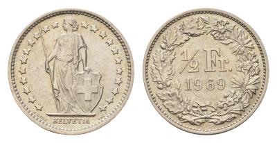 Швейцария 1/2 франка 1969 KM 23a медно-никель 4685-854