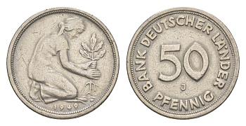 ФРГ 50 пфеннигов 1949 J KM 104, J. 379 медно-никель 4636-817