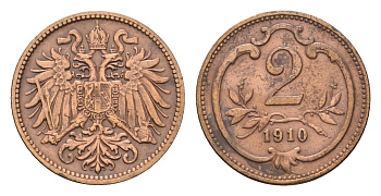 Австрия 2 геллера 1910 Франц Иосиф I (1848-1916) KM 2801 бронза 66-467