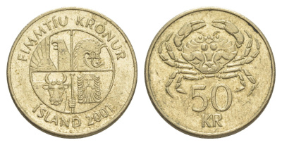 Исландия 50 крон 2001 KM 31 никель латунь 4523-634
