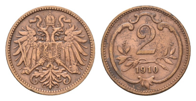 Австрия 2 геллера 1910 Франц Иосиф I (1848-1916) KM 2801 бронза 66-467