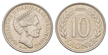 Дания 10 крон 1979 Маргрете II (1972-2024) KM 864 медно-никель 119-133