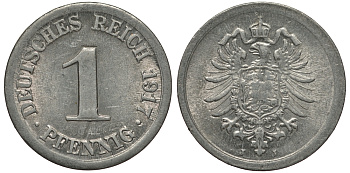Германия 1 пфенниг 1917 J KM 24, J. 300, Weege 2 алюминий UNC 413-3834