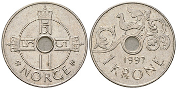 Норвегия 1 крона 1997 Харальд V (1991-) KM 462 медно-никель 4532-642