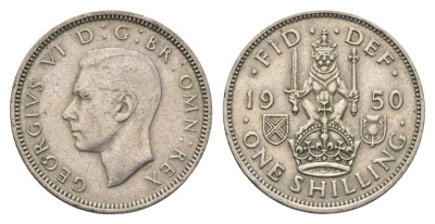Великобритания 1 шиллинг 1950 Георг VI (1936-1952), Шотландский герб KM 877, Spink 4109 медно-никель 4663-155