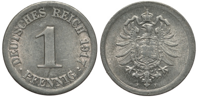 Германия 1 пфенниг 1917 J KM 24, J. 300, Weege 2 алюминий UNC 413-3834