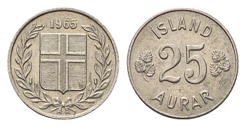 Исландия 25 эйре 1965 KM 11 медно-никель 4696-342