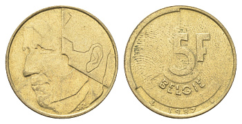 Бельгия 5 франков 1987 Belgie, Бодуэн I (1951-1993) KM 164 медь алюминий никель 4706-326