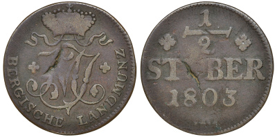 Берг 1/2 штюбера 1803 Максимилиан I (1799-1825) KM 2, AKS 7 медь 4606-153