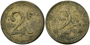 Франция 2 франка XIX-XX век ресторанный жетон латунь 4166-946