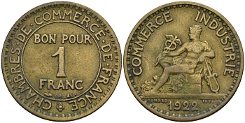 Франция 1 франк 1922 KM 876, Le Franc 218.5 алюминиевая бронза 4142-626