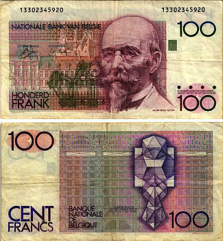 БЕЛЬГИЯ 100 ФРАНКОВ 1978-1981 ПОДПИСИ (3 И 9), АРХИТЕКТОР ХЕНДРИК БЕЙЕРТ Pick 140а бумага 7486-73-1-2