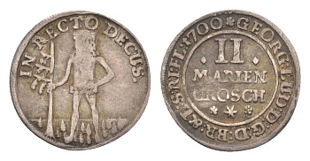 Брауншвейг-Каленберг-Ганновер 2 мариенгроша 1700 дикарь, Георг I (1698-1727), из коллекции Ричарда Б. Смита Welter 2202, KM 6 серебро 1525-723