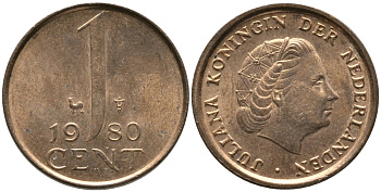 Нидерланды 1 цент 1980 Юлиана (1949-1980) KM 180 бронза 96-1247