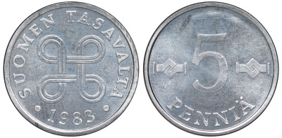 ФИНЛЯНДИЯ 5 ПЕННИ 1983 KM 45а алюминий UNC 3334-1068