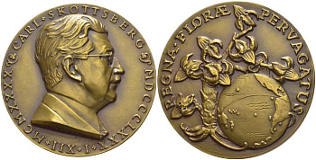 ШВЕЦИЯ МЕДАЛЬ 1963 КАРЛ ЮХАН ФРЕДРИК СКОТТСБЕРГ (1880-1963) ШВЕДСКИЙ БОТАНИК, ИССЛЕДОВАТЕЛЬ И МИКРОБИОЛОГ, ДИАМЕТР 65 ММ бронза 1084-1-31