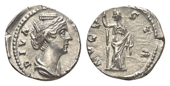 Римская Империя денарий после 141 Фаустина Старшая, жена Антонина Пия, (посмертная чеканка), DIVA FAVSTINA, бюст императрицы/AVGVSTA, Церера с факелом, Рим, Extremely fine RIC 362 серебро 00-812-35